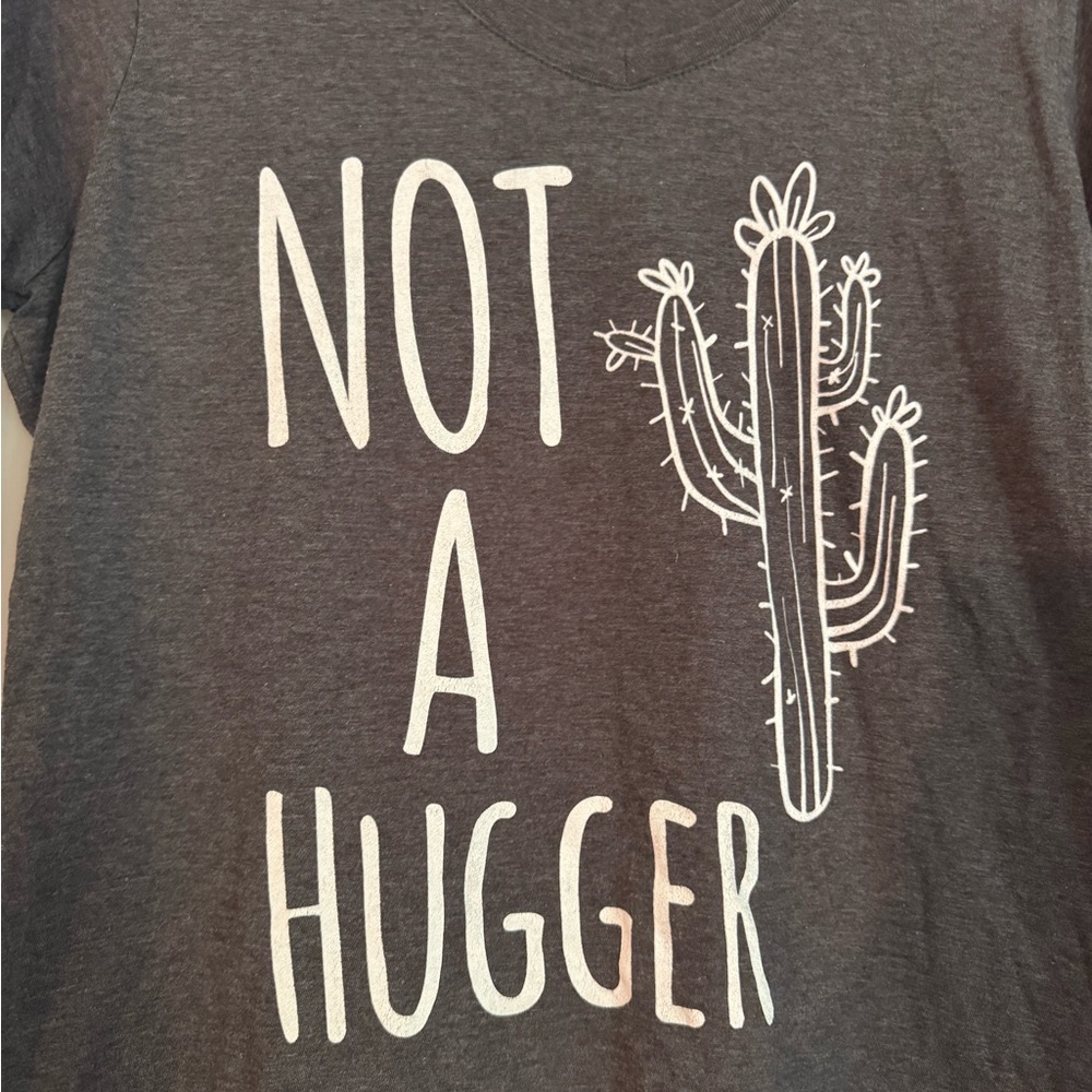 Gray V-Neck NOT A HUGGER T-Shirt with Cactus Print - Picture 6 of 10